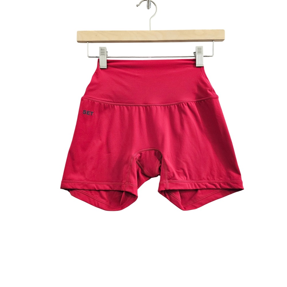 SET Active AirLuxe Biker Shorts Women Small Red High Waisted Athletic Workout